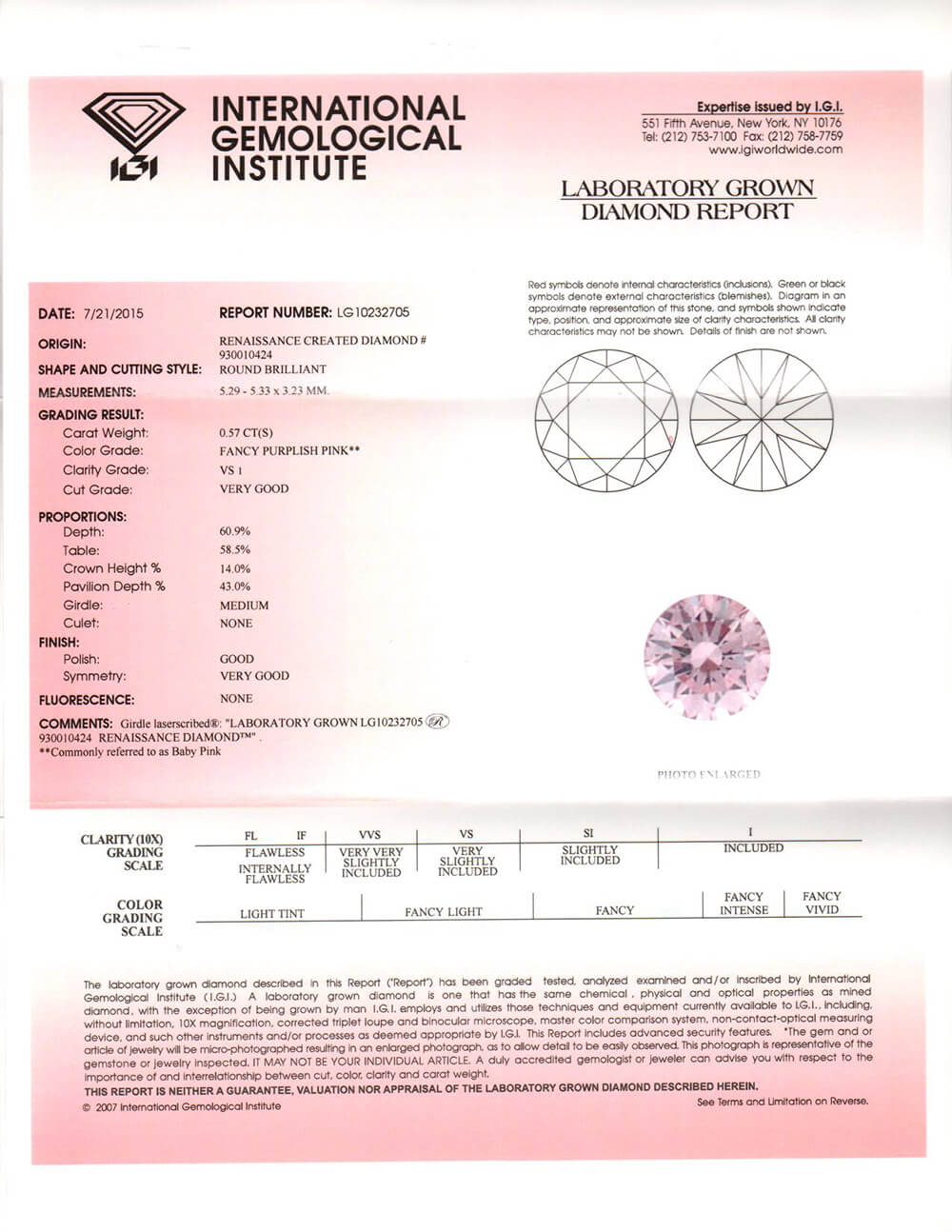 0.57 Ct. Round Bubble Gum Pink Color VS1 Clarity, rectangle