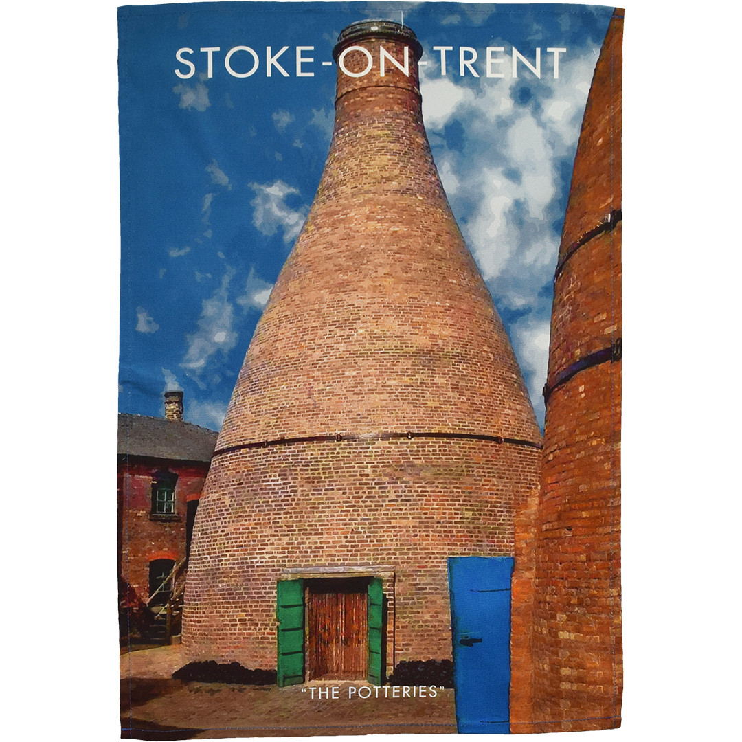 Stoke on Trent 菓器 Stoke-on-Trent 'The Potteries' tea towel