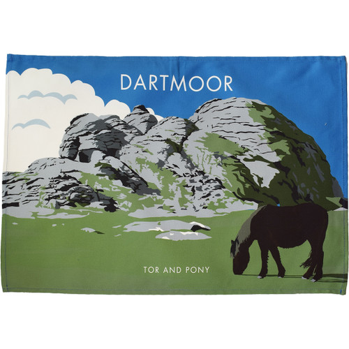 Dartmoor Tors and Ponies tea towel