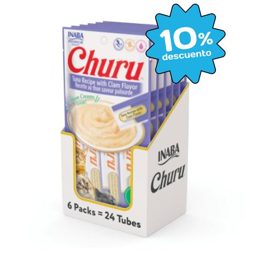 Snack Cremoso Para Gato Inaba Churu Atún y Almeja Senior 24 Tubos