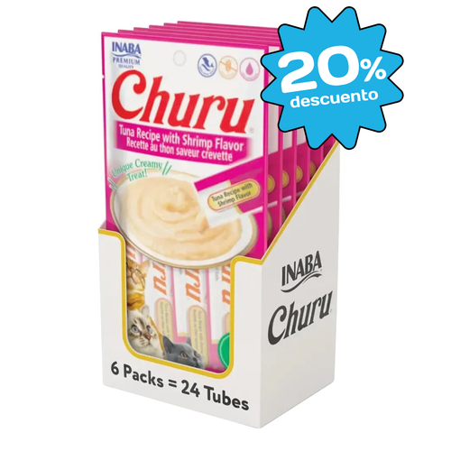 Snack Cremoso Para Gato Inaba Churu Atún y Camarón 24 Tubos