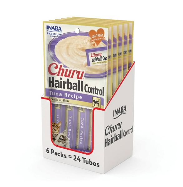 Snack Cremoso Para Gato Inaba Churu Atún y Hairball 24 Tubos