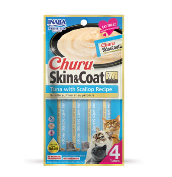 Snack Cremoso Para Gato Inaba Churu Skin & Coat Atún y Escalope