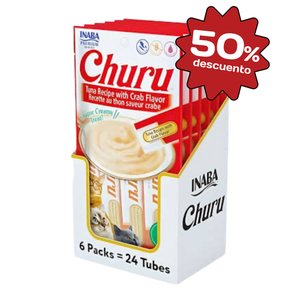 Snack Cremoso Para Gato Inaba Churu Atún y Cangrejo 24 Tubos