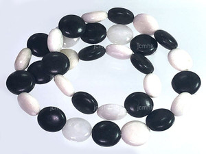 12mm Matte White Jade & Black Coin Beads 15.5" natural [wa417m]