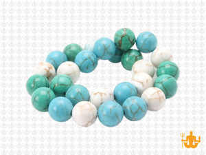 10mm White, Blue & Green Turquoise Round Beads 15.5" stabilized [10x13]