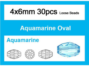 4x6mm Aquamarine Crystal Faceted Rice Loose Beads 30pcs. [iuc11a26]