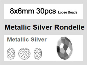 8x6mm Metallic Silver Crystal Faceted Rondelle Loose Beads 30pcs. [iuc3b16]