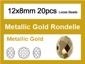 12x8mm Metallic Gold Crystal Faceted Rondelle Loose Beads 20pcs. [iuc5b18]