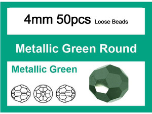 4mm Metallic Green Crystal Faceted Round Loose Beads 50pcs. [iuc6b20]