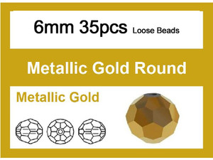 6mm Metallic Gold Crystal Faceted Round Loose Beads 35pcs. [iuc7b18]