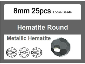 8mm Metallic Gray Crystal Faceted Round Loose Beads 25pcs. [iuc8a15]