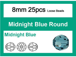 8mm Midnight Blue Crystal Faceted Round Loose Beads 25pcs. [iuc8a22]