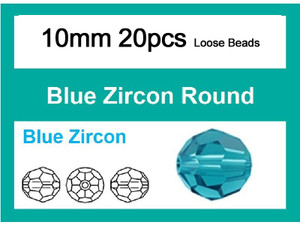 10mm Blue Zircon Crystal Faceted Round Loose Beads 20pcs. [iuc9a27]
