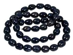 7-8mm Black Rice Freshwater Pearl 14-15" A Grade Lustre [p7kk]