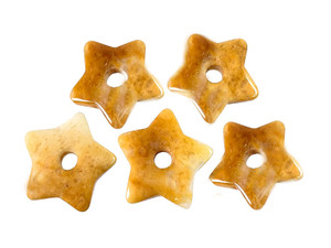 32mm Golden Jade Star Donut Beads 2pcs. [y923d]