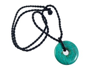 25mm stabilized turquoise Donut Pendant with Satin Rope Cord 17" & knot closure [y957ar]