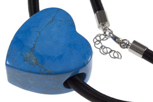 35x36x20mm Turquoise Howlite Heart Pendant with 6mm Black Satin Cord 19" with 1.5" extender chain and lobster claw clasp [y949ar]