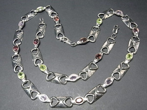 925 Sterling Silver Necklace 6x8mm Amethyst 7pcs18" [y704f]