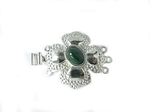 925 Sterling Silver 25mm Green Malachite 3 To 5 Row Clasp [y831j]