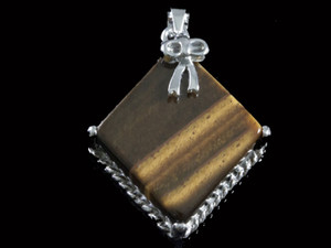 15x15mm Tiger Eye Square Pendant Brass Silver Plated [y842d]