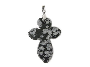 45mm Snowflake Obsidian Special Cut Cross Pendant [y505f]