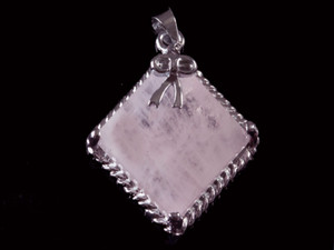 15x15mm Rose Quartz Square Pendant Brass Silver Plated [y840b]