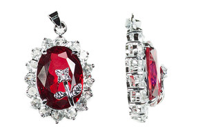 22x30mm Siam Ruby Red Oval Rhinestone Pendant With Flower [y213h]