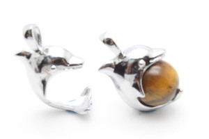 25mm Jumping Dolphin Pendant With 12mm Tiger Eye Ball [y745-d2]