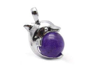 25mm Jumping Dolphin Pendant With 12mm Amethyst Natural dyed quartz Ball [y745-d11]