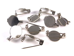 12mm Brass Silver Plated Pin Back Finding 10pcs. [y675a]