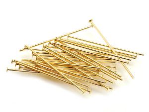 25mm 1" Metal Gold Plated Headpin (Thick 0.7mm 0.29", Head 2mm 0.08") 30pcs. [y652a]