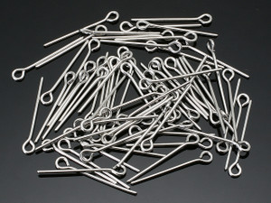 25mm 1" Metal Silver Plated Eyepin (Thick 0.7mm 0.29") 30pcs. [y667a]
