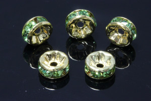 8mm Gold Plated Peridot Crystal Rondelle Beads 10pcs. [y226d]