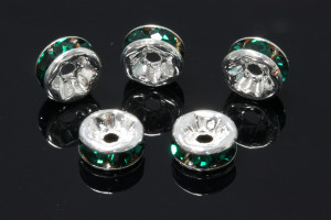 8mm Silver Plated Emerald Crystal Rondelle Beads 10pcs. [y233c]