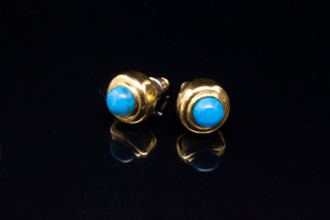 6mm Natural Arizona Turquoise Turquoise Earring 18K Gold Plated [y354b]