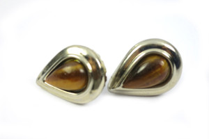 16x22mm Tiger Eye Pear Earring With Surgical Steel Post [y335f]