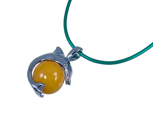 25mm Jumping Dolphin Pendant With 12mm Yellow Chalcedony Ball [y745-b92]
