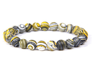 6mm Matte Yellow Lace Malachite Elastic Bracelet 7.5" synthetic [b2r49ym]