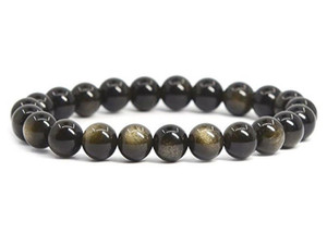 6mm Matte Golden Sheen Obsidian Elastic Bracelet 7.5" natural [b2r70m]