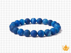 8mm Matte Blue Banded Agate Elastic Bracelet 7.5" dyed [b3f22m]
