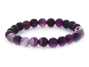 8mm Matte Purple Banded Agate Elastic Bracelet 7.5" dyed [b3f24m]