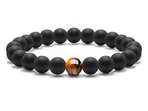 10mm Onyx Obsidian Elastic Bracelet 7.5" [b4b65c]