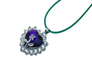 22x26mm Cobalt Blue Heart Rhinestone With Flower Pendant [y212c]