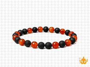 4mm Carnelian + Matte Onyx Elastic Bracelet 7.5" [b1s38]