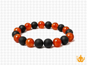 8mm Carnelian + Matte Onyx Elastic Bracelet 7.5" [b3s38]