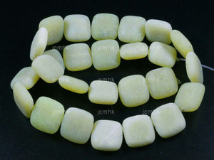 15mm Matte Olive Jade Puff Square Beads 15.5" natural [s5b38-15m]