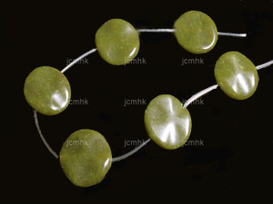 30mm Olivine Jade Twisted Coin Beads 15.5" 6pcs. natural [wa290]