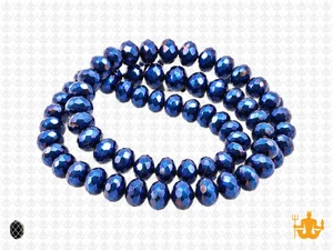 8x6mm Metallic Blue Glass Faceted Rondelle About 72 Bead 15.5" [uc3b21]