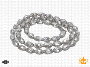 8x12mm Metallic Silver Glass Faceted Rice About 35 Bead 15" [uc13b16]